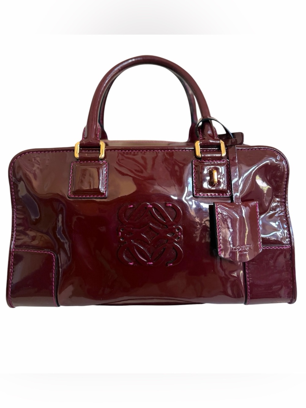 Loewe Burgundy Patent Leather Amazona Satchel Bordeaux
